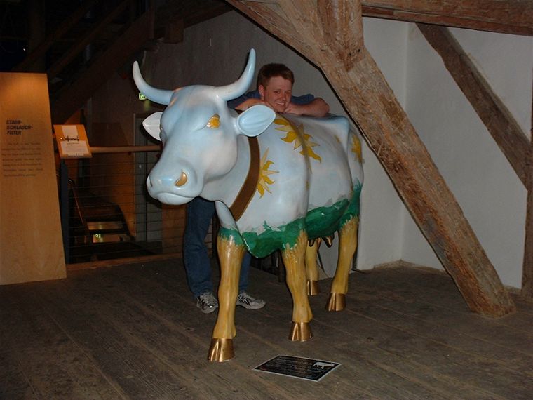 Mark with the Stiegl Cow at the BrauWelt beer exhibition