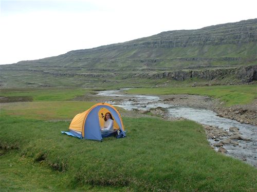 The tent on our grassy outcrop - 1